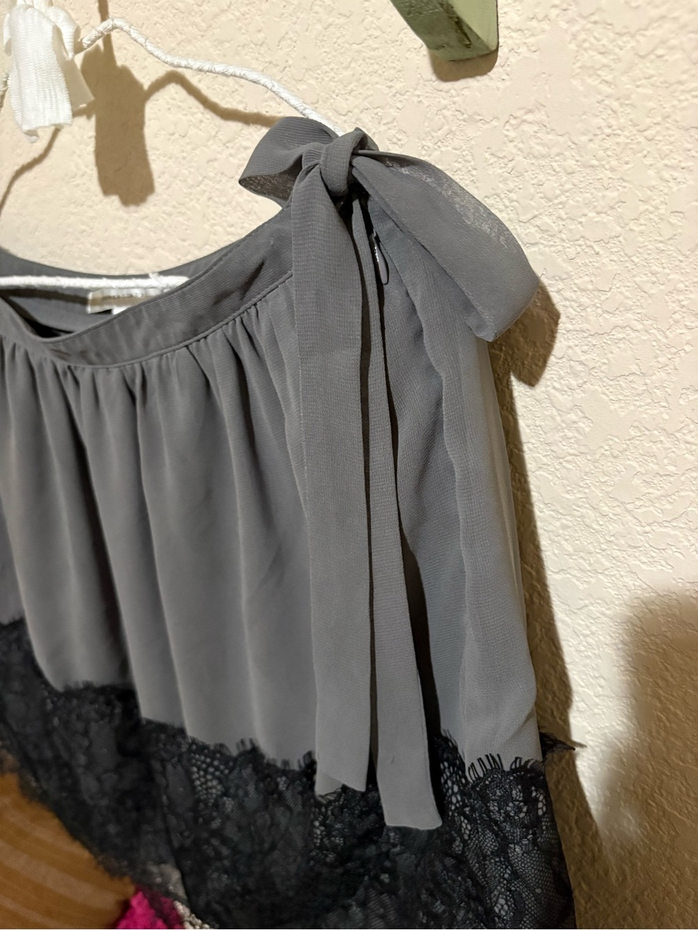 LC Lauren Conrad Gray Mini Skirt with Black Lace Hem - Picture 3 of 4